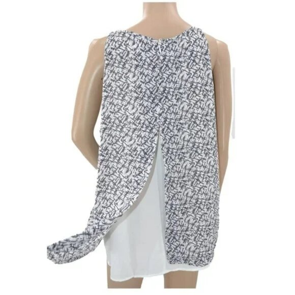 Kenar Layered Flowy Pewter Gray-Black White Dress Tank Top Sleeveless Blouse XL - Picture 4 of 7